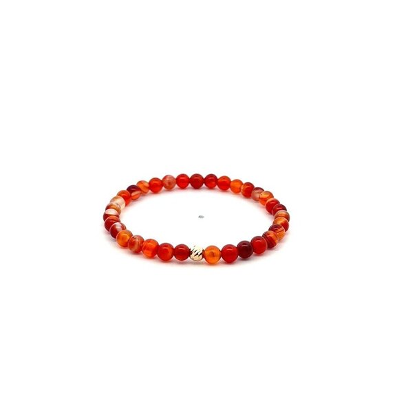 Natural Red Lace Agate Gemstones Mini 4mm 18K Yellow Gold Bar Faceted Charm Bead - Picture 1 of 5